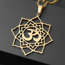 Load image into Gallery viewer, 1pc Exquisite Stainless Steel Om Yoga Symbol Lotus Shape Pendant Necklace - Fashionable Jewelry Gift for Men and Women