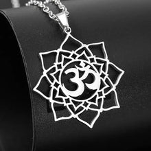 Load image into Gallery viewer, 1pc Exquisite Stainless Steel Om Yoga Symbol Lotus Shape Pendant Necklace - Fashionable Jewelry Gift for Men and Women