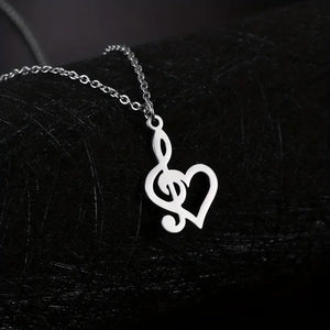 Stainless Steel Heart Music Note Pendant Necklace - Elegant Jewelry Gift for Men with Durable Construction, G Key