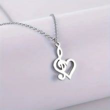 Load image into Gallery viewer, Stainless Steel Heart Music Note Pendant Necklace - Elegant Jewelry Gift for Men with Durable Construction, G Key