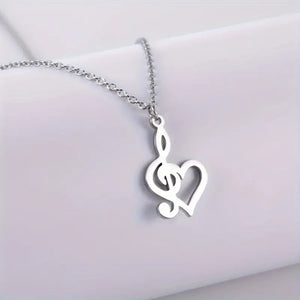 Stainless Steel Heart Music Note Pendant Necklace - Elegant Jewelry Gift for Men with Durable Construction, G Key