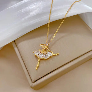 Elegant Fashion Ballet Girl Rhinestone Pendent Necklace - Dancer Pendent