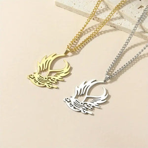 Bird Pendant Necklace Gift, Wings Spread Persian Poetry Necklace For Men, Stainless Steel Chain