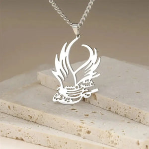 Bird Pendant Necklace Gift, Wings Spread Persian Poetry Necklace For Men, Stainless Steel Chain