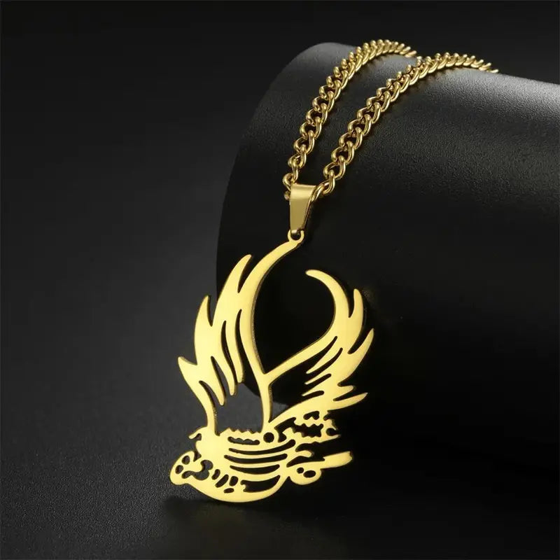 Bird Pendant Necklace Gift, Wings Spread Persian Poetry Necklace For Men, Stainless Steel Chain