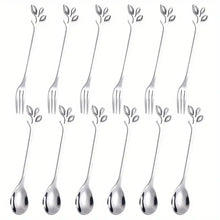 Load image into Gallery viewer, Stainless Steel Leaf-Shaped Cutlery Set - Includes 6 Forks and 6 Spoons, Silver