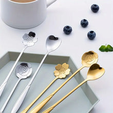 Load image into Gallery viewer, 4-Piece Flower Tea Spoon Set, Stainless Steel Coffee Spoon, Long Handle Spoons