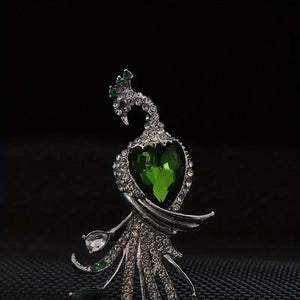 Elegant Peacock Brooch Pin with Emerald Crystal & Rhinestone Accents, Women's Fashion Accessory