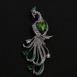 Elegant Peacock Brooch Pin with Emerald Crystal & Rhinestone Accents, Women's Fashion Accessory