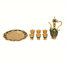 Load image into Gallery viewer, Vintage Metal Wine/Coffee Pot Set, European Style Tea Set, 6 Luxury Coffee Cups, Craft Tea Tray And Teapot, Green Gold