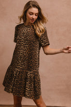 Load image into Gallery viewer, BiBi Tie Back Leopard Round Neck Short Sleeve Dress