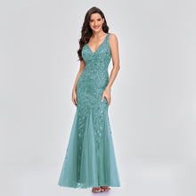 Load image into Gallery viewer, Sexy Long Dress Sleeveless V-neck Embroidered Sequin Slim Mermaid Dress