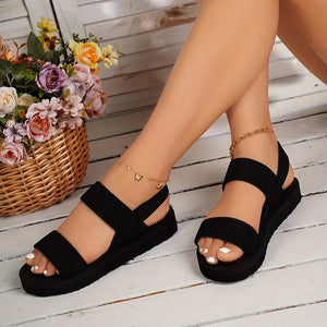 Women's Solid Color Flat Sandals, Casual Open-Toe Summer Shoes, Lightweight Ankle Strap Sandals