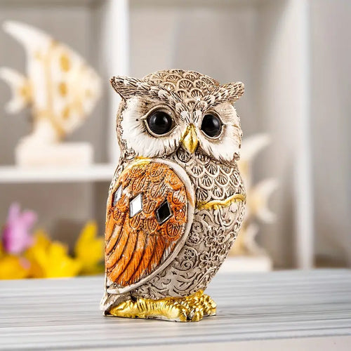 Exquisite Resin Owl Figurine - Unique Artistic Home Decor Accent, Delightful Indoor Ornament with Intricate Details