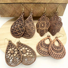 Load image into Gallery viewer, Vintage Design: Wooden Dangle Hook Earrings - Fashionable Bohemian Accessory for Women &amp; Girls