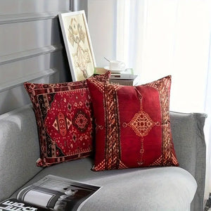 Vintage-Inspired Double-Sided Soft Throw Pillow Covers - 18x18 Inches Decorative Sofa Cushions with Retro Bohemian Design in 4 Styles