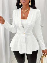 Load image into Gallery viewer, Chic Single-Button Blazer - Tailored Fit with Ruffle Hem Detail, Elegant Long Sleeve - Size: L