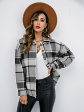 Load image into Gallery viewer, Shiny Plaid Button Up Collared Neck Jacket