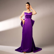 Load image into Gallery viewer, Long Sleeve Round Neck Party Beaded Big Bow Evening Dress