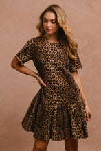 Load image into Gallery viewer, BiBi Tie Back Leopard Round Neck Short Sleeve Dress