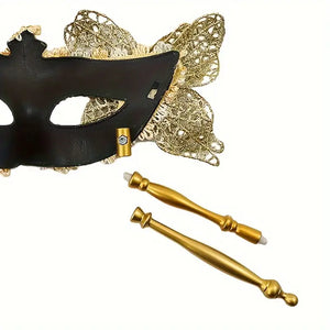 Elegant Venetian Princess Party Mask With Holding Stick, Evening Prom Masquerade Mask, Halloween, in 2 Colors