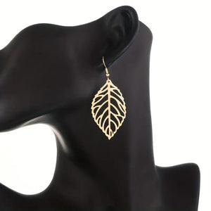 Stylish And Simple Leaf-shaped Hollow Hook Earrings, Elegant Retro Ear Jewelry Gift For Teen Girls