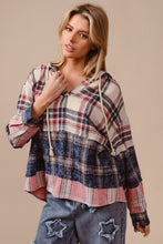 Load image into Gallery viewer, BiBi Drawstring Plaid Drop Shoulder Hoodie for Girls and Women