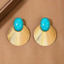 Load image into Gallery viewer, Chic Turquoise &amp; Metal Round Dangle Earrings for Women - Stainless Steel Posts