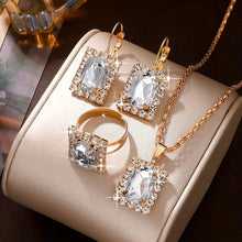 Load image into Gallery viewer, Elegant Ladies Fashion Jewelry Set, Vintage Square Glass Rhinestone, Pendant Necklace &amp; Earrings &amp; Ring