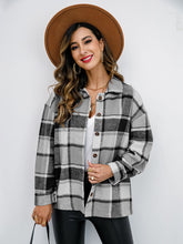 Load image into Gallery viewer, Shiny Plaid Button Up Collared Neck Jacket