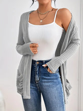 Load image into Gallery viewer, Solid Open Front Rib Knit Cardigan, Casual Long Sleeve Slim Cardigan With Pocket, Women&#39;s Clothing- L