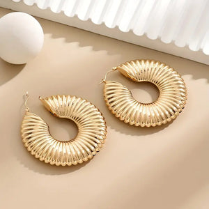 Stunning Golden Flower Pattern Hoop Earrings - Retro Classic Style Alloy Jewelry with Creative Design for Women