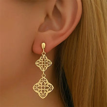 Load image into Gallery viewer, Boho Style Drop Dangle Earrings for Women - 14K Gold Plated Zinc Alloy Floral Pattern