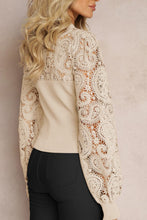 Load image into Gallery viewer, Lace Patchwork Round Neck Long Sleeve Blouse