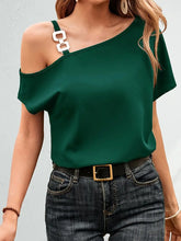 Load image into Gallery viewer, Chain Strap Asymmetrical Blouse, Elegant Short Sleeve Slant Shoulder Top- In 2 Sizes