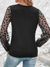 Load image into Gallery viewer, Contrast Lace Leopard Pattern T-Shirt, Casual Lantern Sleeve V Neck Top, Women&#39;s Clothing-Size: M