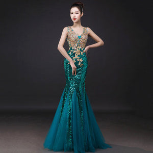 V-Neck Shoulder Fishtail Skirt, Evening Gown for Women