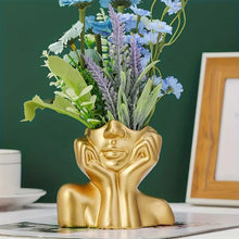 Load image into Gallery viewer, Golden Nordic-Inspired Resin Vase with Human Figure Design - Creative Desktop Flower Holder for Home Decor