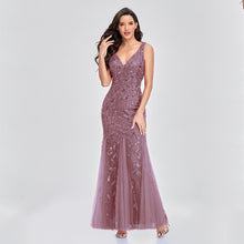 Load image into Gallery viewer, Sexy Long Dress Sleeveless V-neck Embroidered Sequin Slim Mermaid Dress