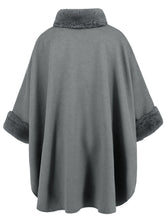 Load image into Gallery viewer, Fuzzy Trim Long Sleeve Poncho