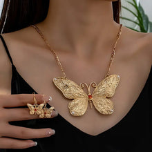 Load image into Gallery viewer, Elegant 3 Pieces Jewelry Set With Faux Pearl &amp; Rhinestone Butterfly Pendant - Necklace And Earring Set