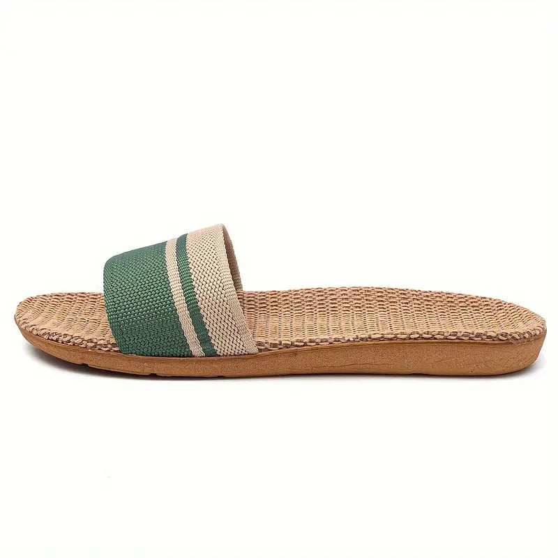 Unisex Stylish Striped Slides - Soft & Breathable Open Toe Flat Shoes - Perfect for Summer Lounging Indoors