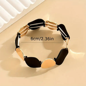 Glamorous Black & Golden Contrast Round Shape Stretch Bracelet Bangle For Women