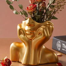 Load image into Gallery viewer, Golden Nordic-Inspired Resin Vase with Human Figure Design - Creative Desktop Flower Holder for Home Decor