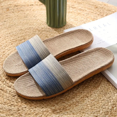 Comfy Linen Slippers - Breathable, Sweat-Absorbing, Lightweight, EVA Sole, Soft Fabric Upper, Casual Slip-On Shoes for Indoor