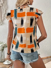 Load image into Gallery viewer, Graphic Print Ruffle Sleeve Blouse, Casual V Neck Top For Women -Size: S