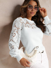 Load image into Gallery viewer, Lace Patchwork Round Neck Long Sleeve Blouse