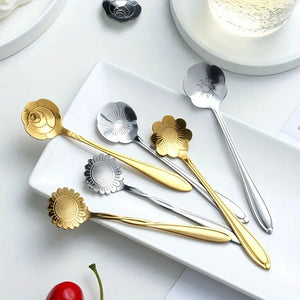 8-Piece Delightful Flower-Shaped Spoon Set - Durable Stainless Steel, Perfect for Tea, Coffee, Ice Cream, Dessert, and Honey