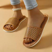 Load image into Gallery viewer, Cozy Rattan Slippers - Soft Linen Lined, Open-Toe, Slip-On Design, Perfect for Home, Spa, or Poolside