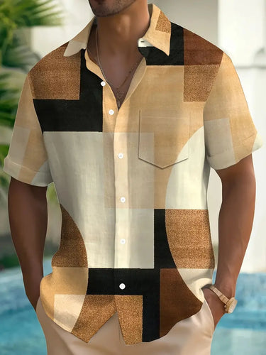 Men's Fashion Short Sleeve Geometric Pattern Button Shirt - Trendy, Versatile, Breathable, and Comfortable - Size: XL